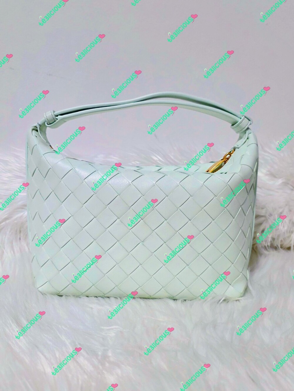 BOTTEGA VENETA GLACIER GREEN MINI WALLACE INTRECCIATO SHOULDER BAG